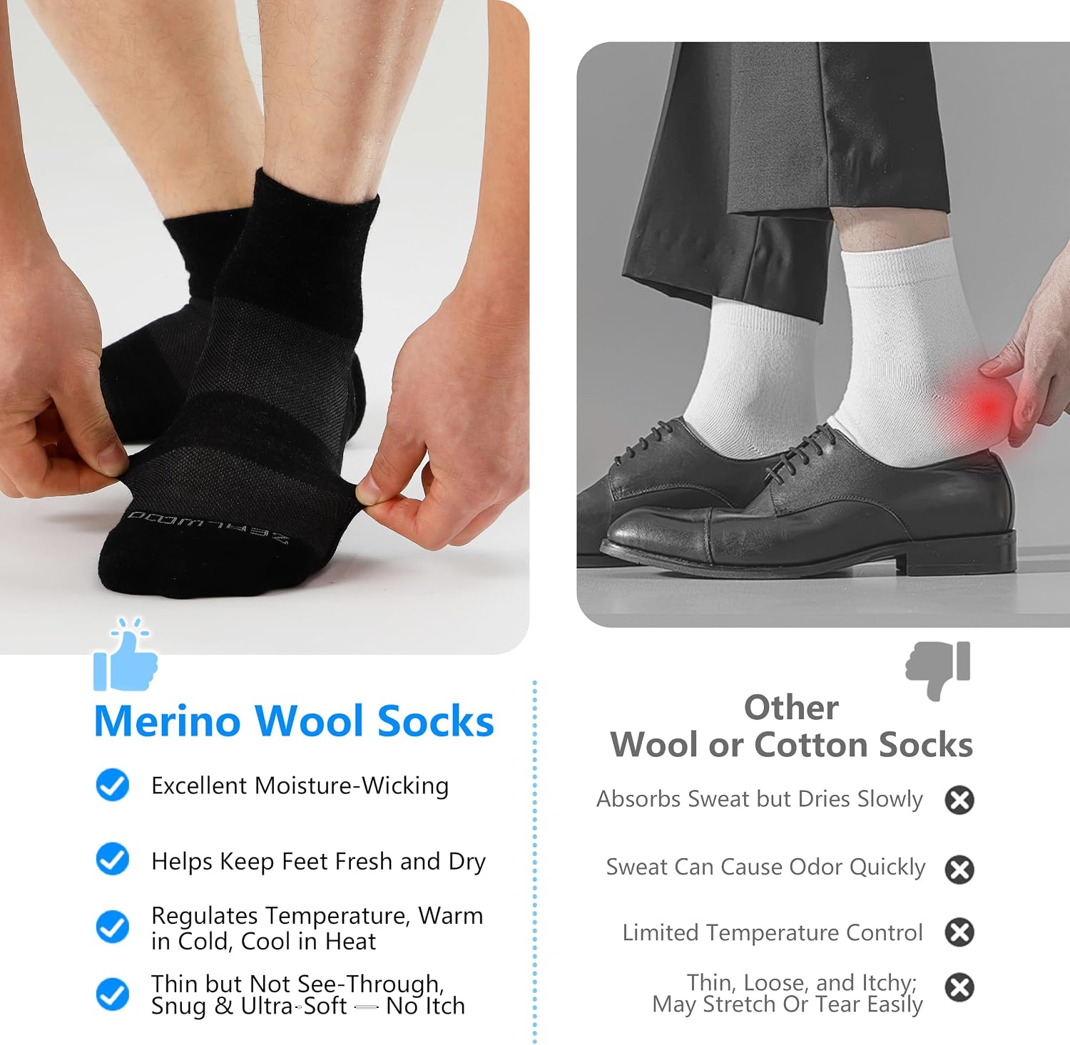 No Show Athletic Socks, ZEALWOOD 3 Pairs Merino Wool Ultra-Light Running Tennis Golf Socks for Men Women