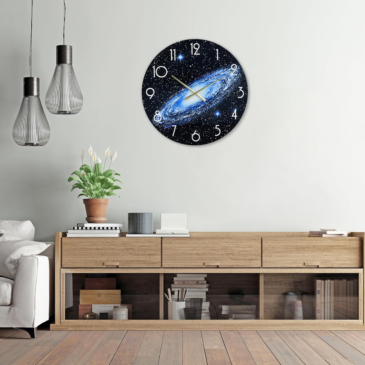 24in Glass Wall Clocks for Living Room Decor, Decorative Wall Clocks Battery Operated, Silent Kitchen Clocks, wall Clock for Bedroom, Bathroom