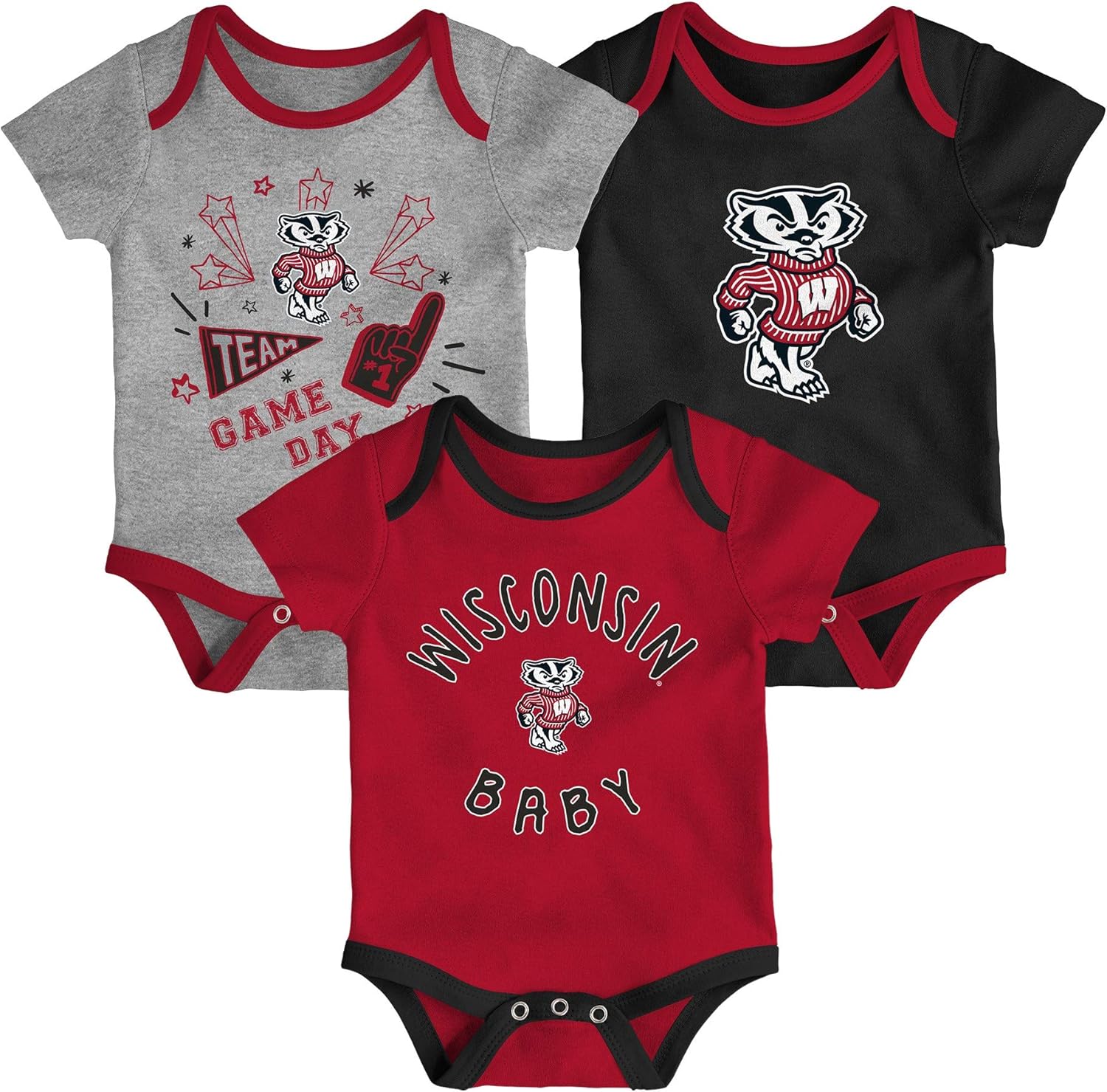 NCAA Wisconsin Badgers Champ Vol II Team Colors 3-Piece Toddler Creeper Set