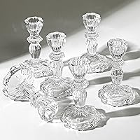 SHOHAYTO 4.33" Clear Crystal Glass Candlestick Holders Set of 6 - Elegant Taper Candle Holders for Weddings, Parties, Christmas & Home Decor