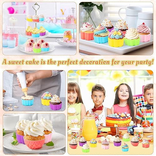 Miniatura 6 de R HORSE Moldes de silicona para cupcakes, 60 moldes para hornear en forma floral de 2 pulgadas, soportes antiadherentes para cupcakes, envoltorios