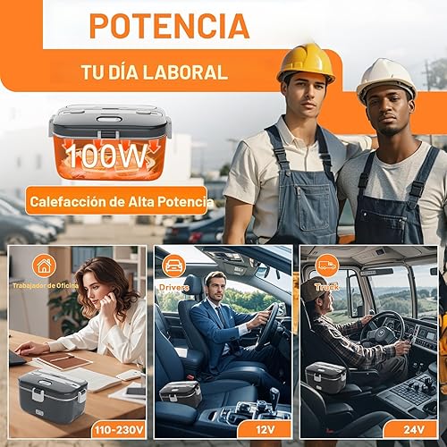 Miniatura 2 de DUPASU Fiambrera eléctrica Calentador de alimentos Fiambrera calentada de 100 W para adultos, 1.8L portátil de calentamiento rápido, calentador de