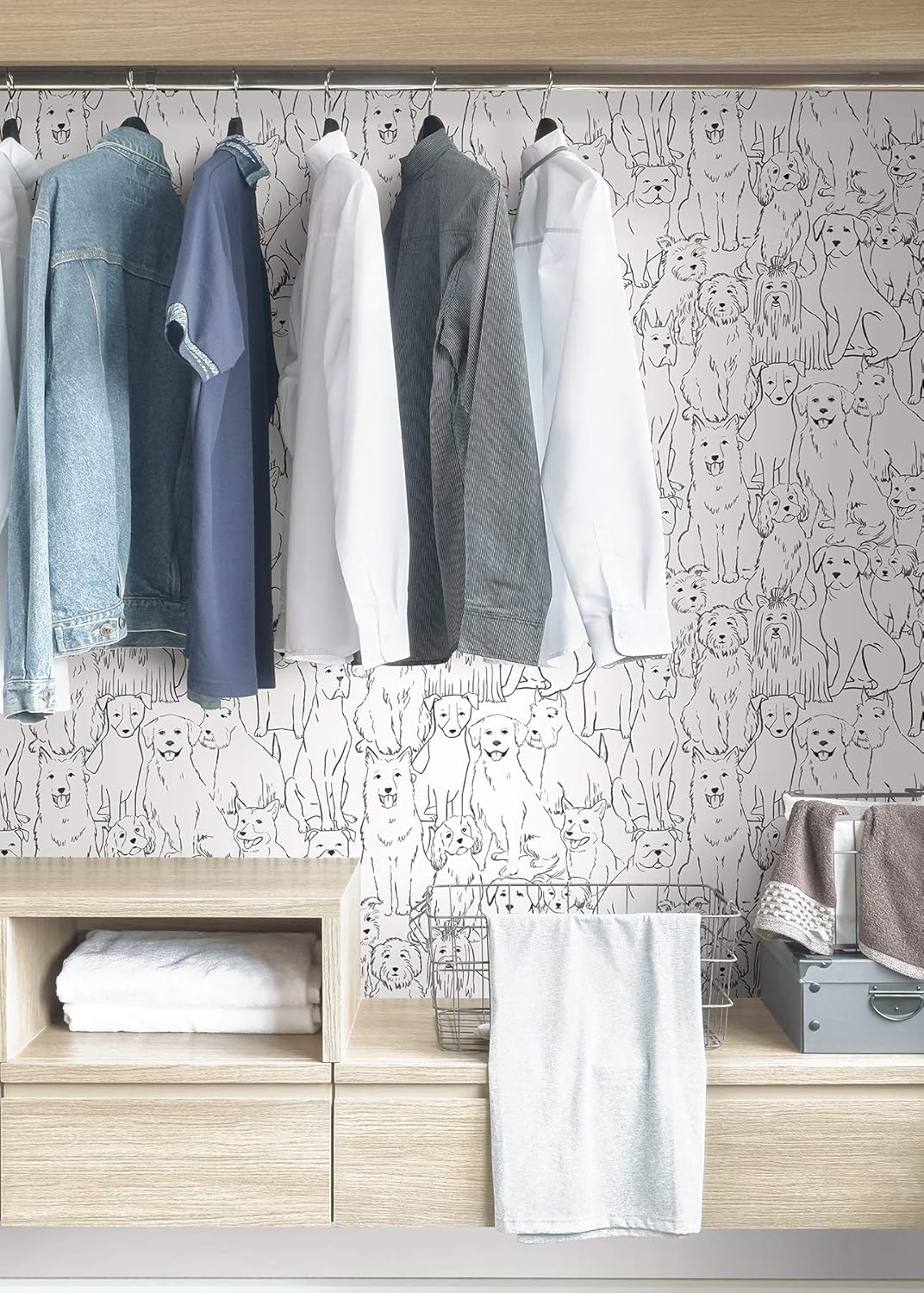 NuWallpaper NUS3675 Black Paws On Peel Stick Wallpaper, White & Off-White