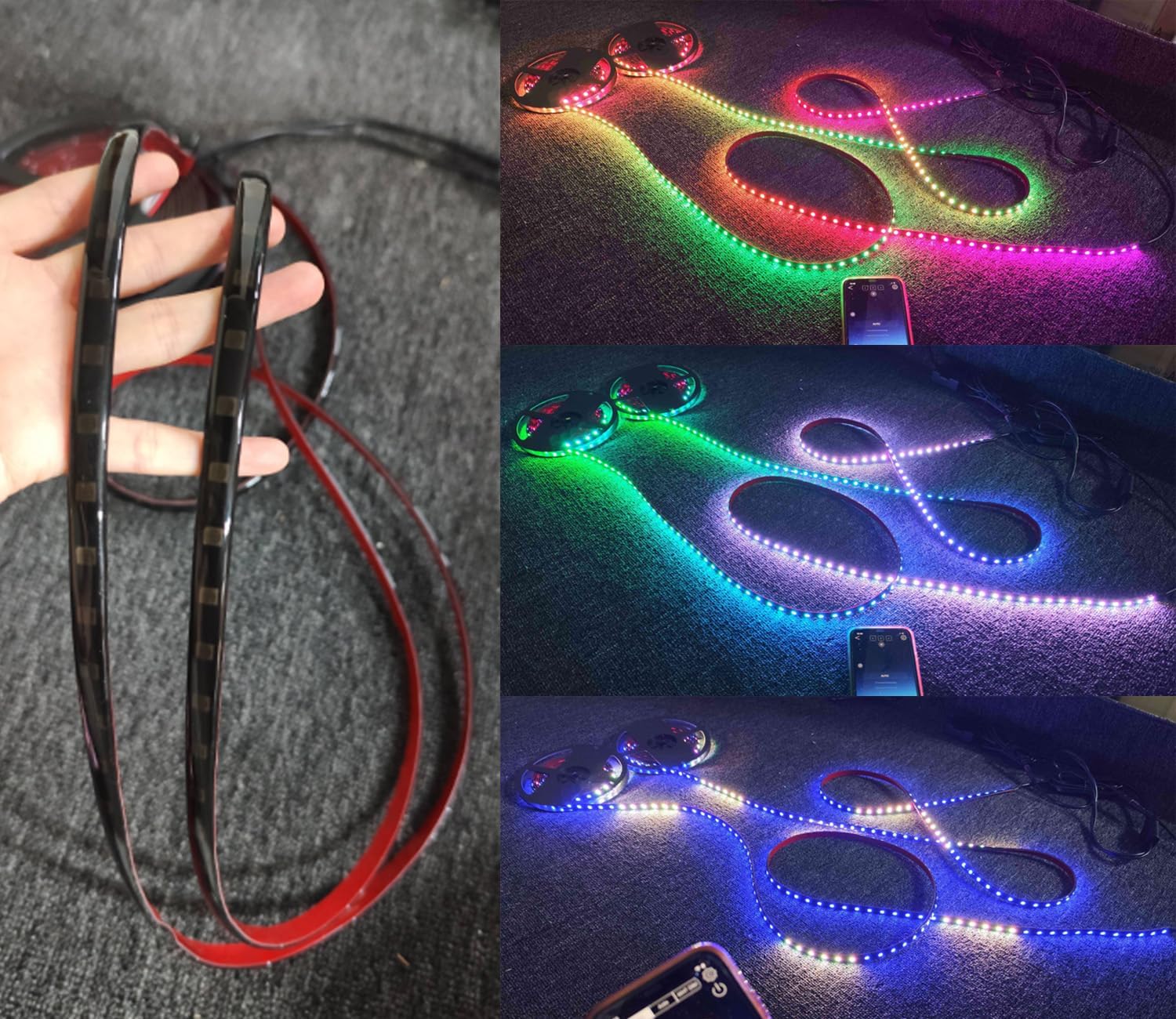 Lighting - 8PCS 6.5FT 2Meters 78" Tinted Smoked Black Out PCB IP65 Single Row Chasing Light Strips Addressable LEDs Rainbow Color Lighting Off-Road for Car Truck Slingshot Bluetooth Remote