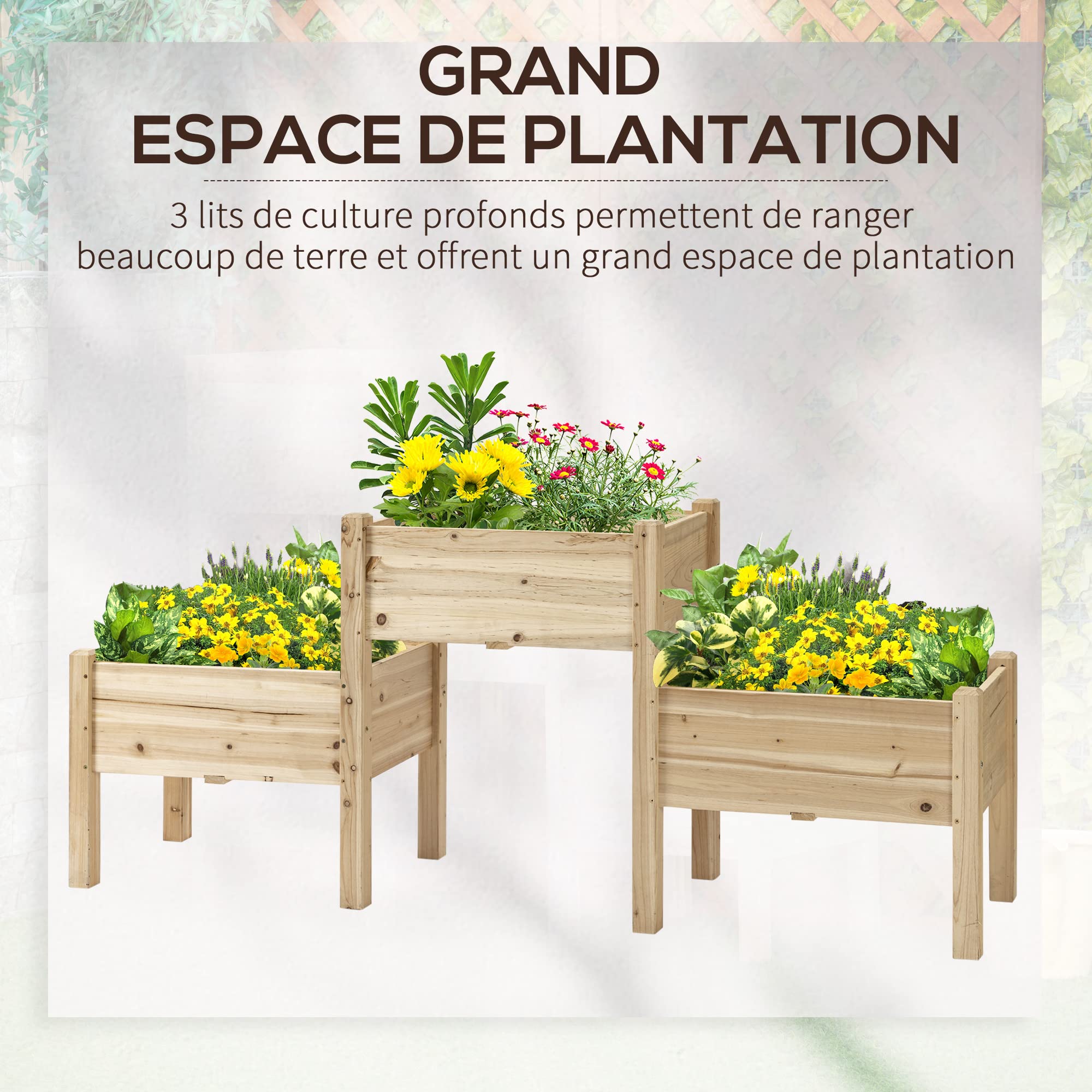 Outsunny Jardinière sur Pieds carré Potager 2 étages dim. 184L x 45l x 80H cm Inserts d'irrigation Bois Sapin pré-huilé | Inserts d'Irrigation, Bois Sapin Pré-huilé
