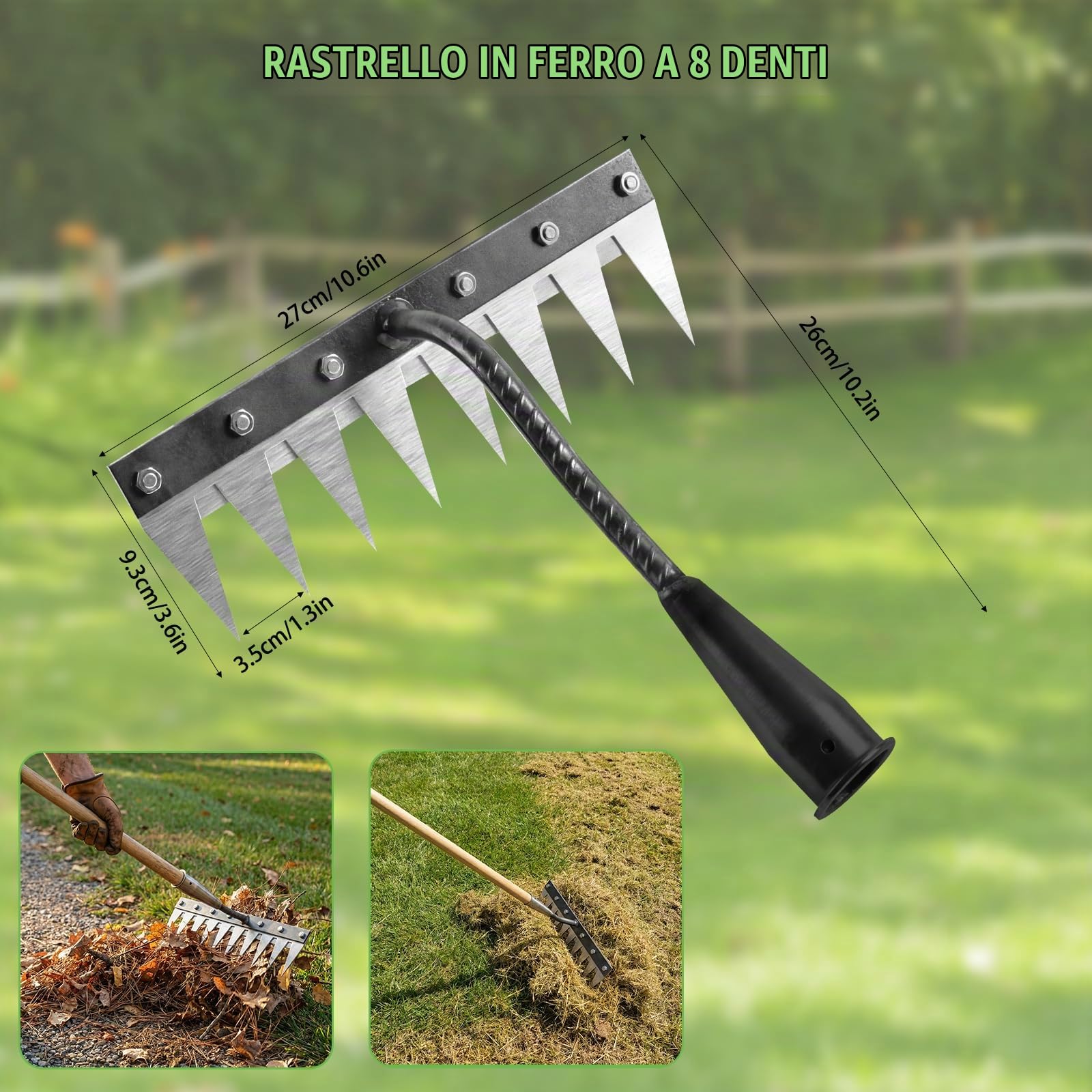 Rastrello Multifunzione Elimina Erbacce,8 denti robusti Rastrello | Giardino Portatile,Rastrello da giardino resistente,Strumenti per orto e giardinaggio,allentare il terreno,livellare prato