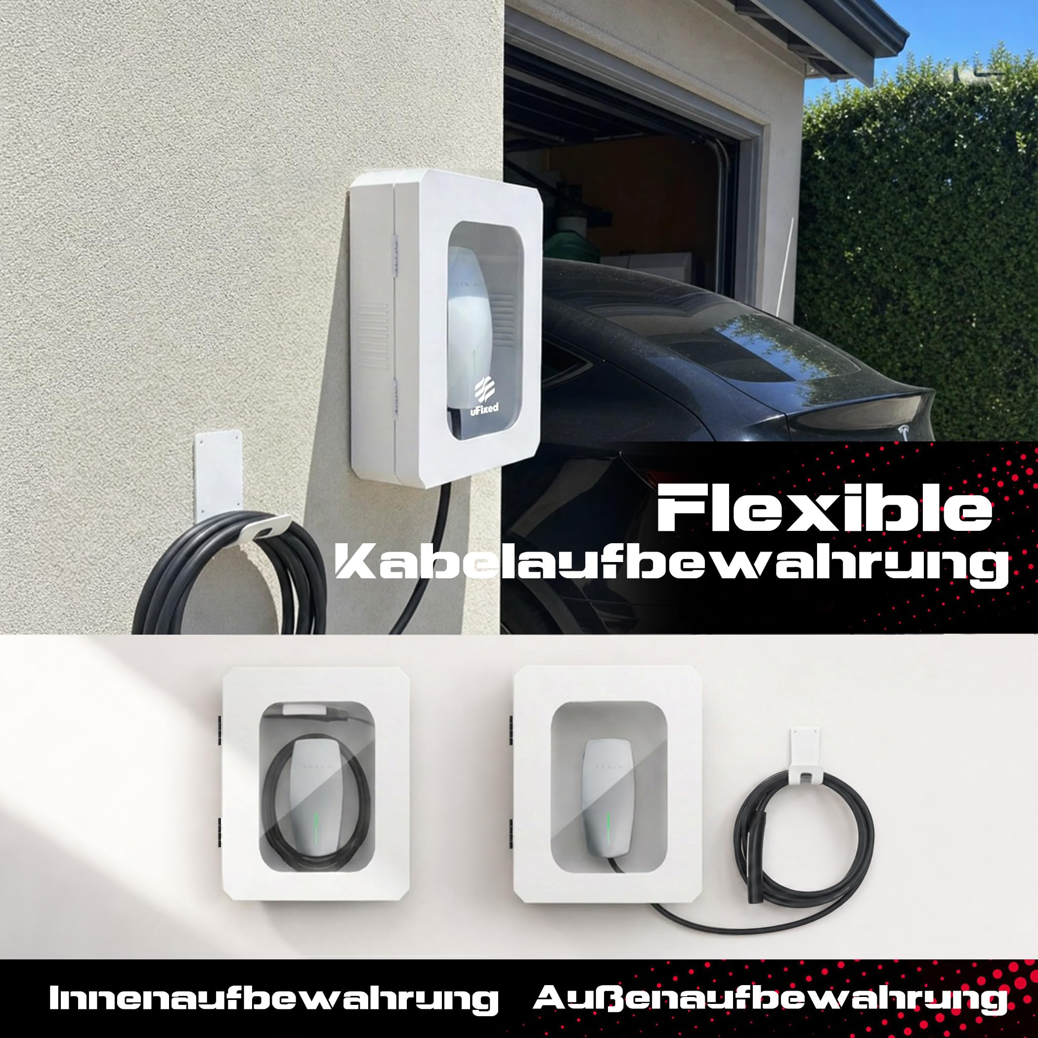 Weißer EV-Ladestation Schutzkasten – Wetterfest, Mit Schloss & Sichtfenster, Kompatibel mit Tesla Wall Connector & Wallbox Pulsar Plus, Einfache Montage