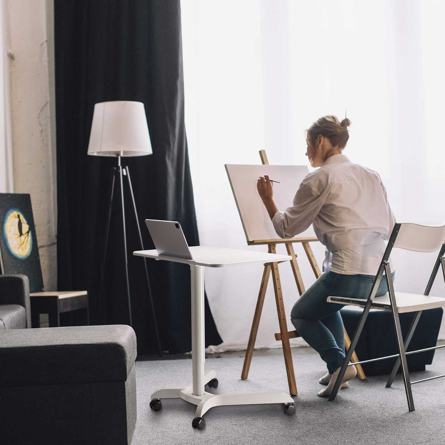 Best Deal Cheap 🛒 AVLT 44 Pneumatic Laptop Standing Desk Cart (3 ft 8 in) - Mobile Rolling Desk - Computer Projector Cart - Rolling Height Adjustable Folding Desk - Mobile White Cart with Brake Casters Super Big Clearance! AVLT 44 Pneumatic Laptop Standing Desk Cart (3 ft 8 in) - Mobile Rolling Desk - Computer Projector Cart - Rolling Height Adjustable Folding Desk - Mobile White Cart with Brake Casters