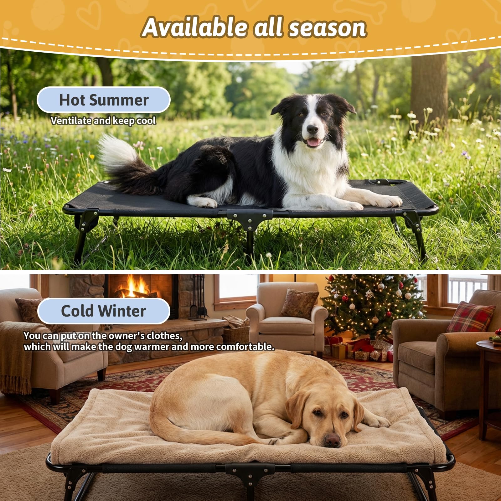 Foldable Elevated Dog Bed for Large Pet, No-Assembly-Need Folding Raised Dog Bed, Waterproof Outdoor Dogs Cot Cooling Pet Hammock Beds with Breathable Mesh, Chew-Proof, Black - image 2