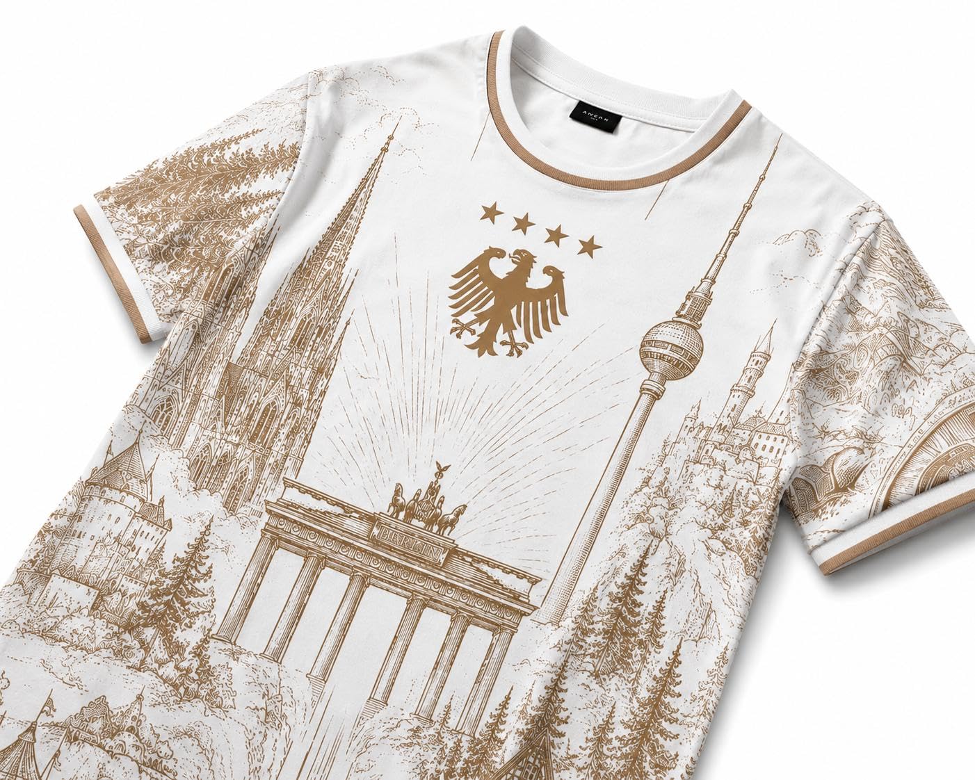 Deutschland Fußball Trikot WM 2026 Herren Kurzarm Shirt, 100% Polyester, Weiß Gold Design, Fan Trikot mit Deutschland Motiv