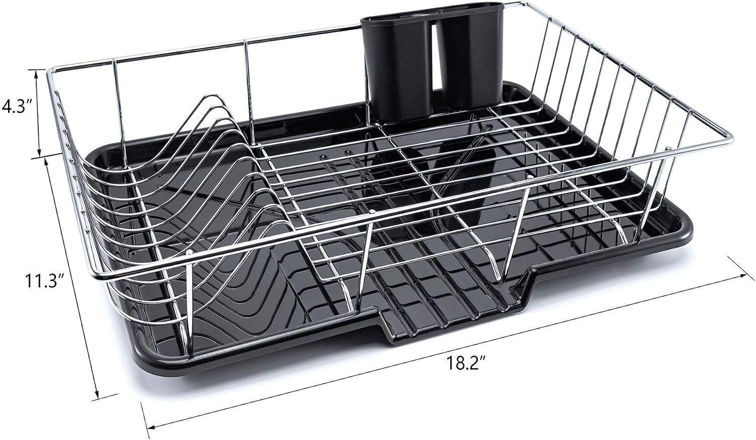 Premium Dish Rack & Drainboard Set - Large Capacity Over The Counter Dish Drying Rack With Drain Board & Utensil Holder- Sturdy & Rust-Resistant Drain Rack For Plates, Glasses & Silverware (Chrome)