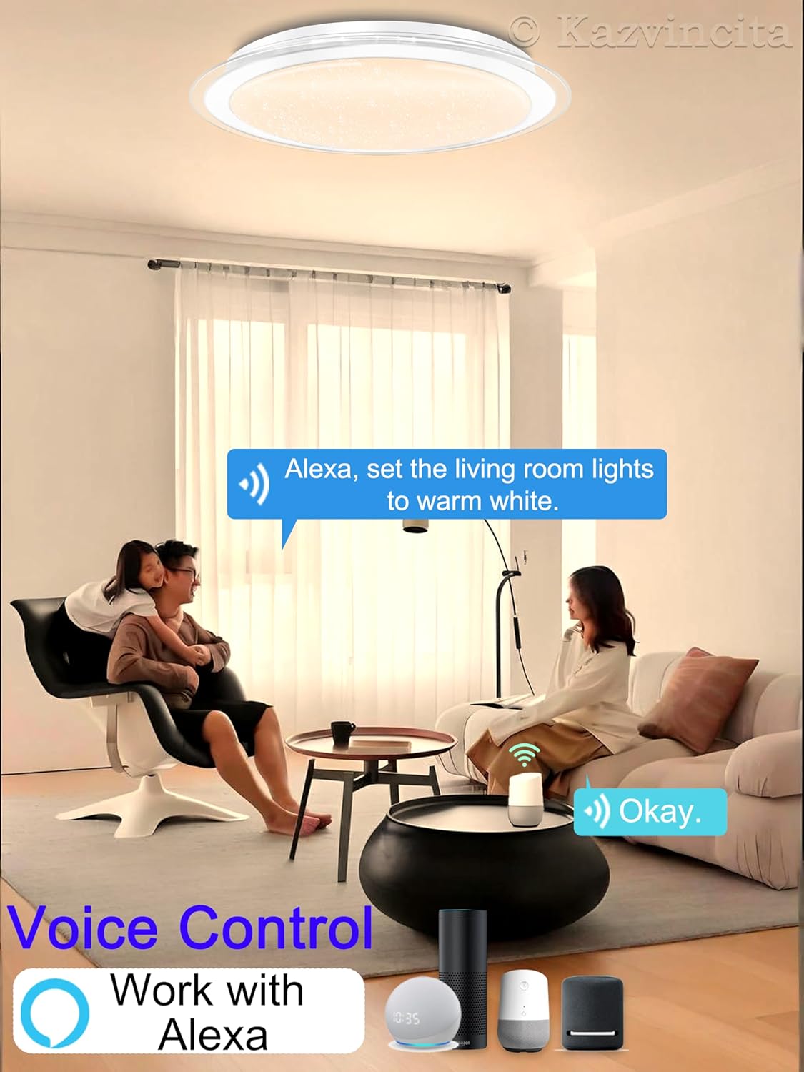 Dimmable Round Smart LED Flush Mount Ceiling Light 17 Inch Light Fixture with Bluetooth Speaker Modern RGB Ambient Lamp with Remote Work with Alexa Game Room Bedroom Living Room Kids' Room