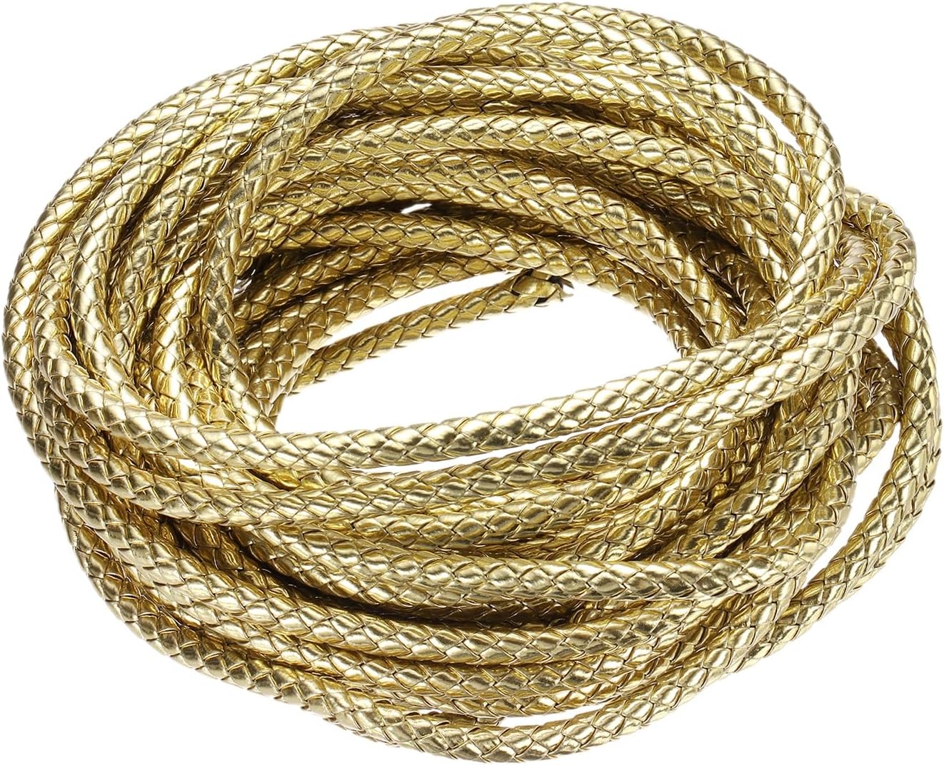 M METERXITY Round Braided Leather Cord, 10 Yards 7mm Six-Strand Faux Beading String Rope Bolo Tie 10 Meters Long for Jewelry Making/DIY Crafts, String Macrame Bracelet Thread [Gold]