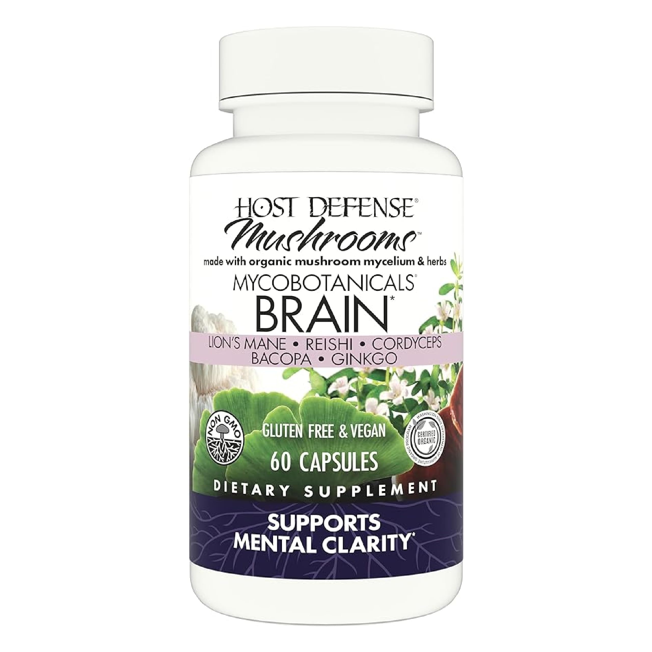 Host Defense - MycoBotanicals Brain, Mushroom and Herb Support for Mental Clarity, 60 Count