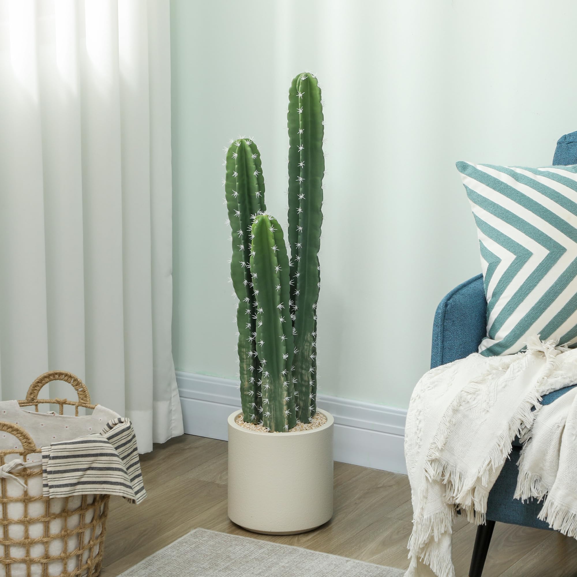 HOMCOM Pianta artificiale di cactus, grande 95 cm, piante artificiali in vaso, cactus a colonna, come vero cactus, decorazione per casa, ufficio, regali di inaugurazione della casa
