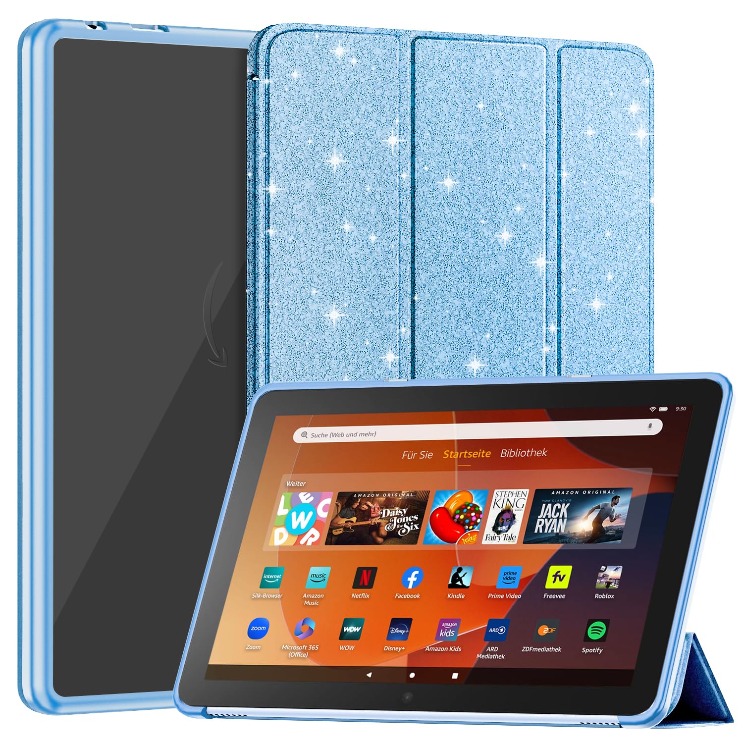 Sanyetral Tablet Protective Case with Auto Wake/Sleep Function, Incompatible with TCL Nokia -Glitter Blue