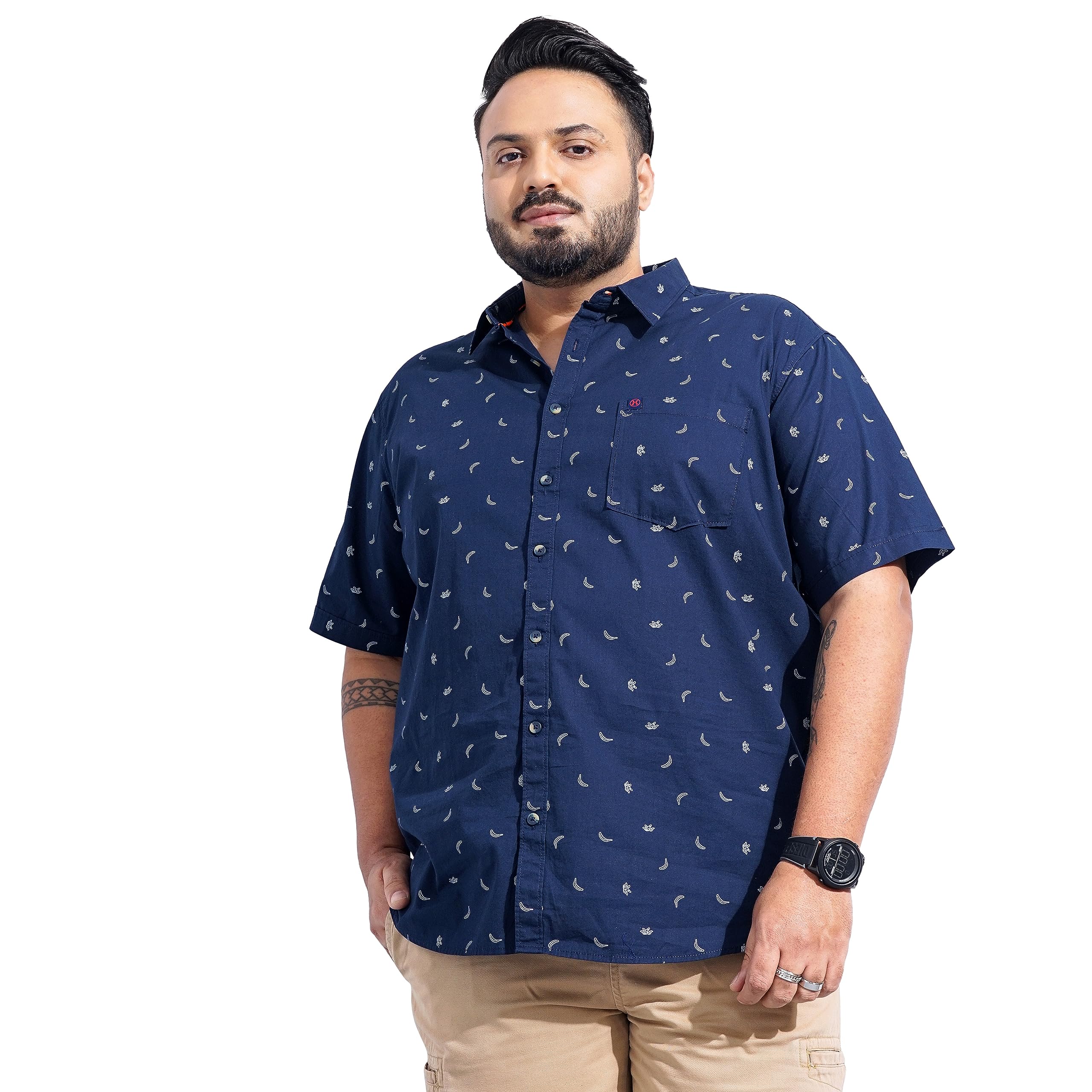 hardsoda by The Indian Garage Co Men Plus Size Regular Fit Printed Cutaway Collar Half Sleeves Casual Shirt-picture-28
