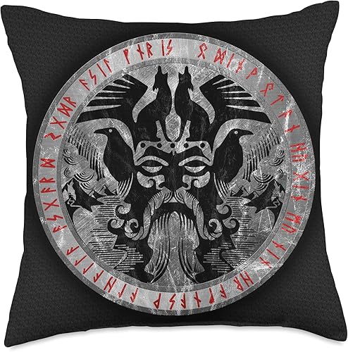 Fenrir The Norse Wolf Shirts Odin with Fenrir Huginn y Muninn Norse Runes - Almohada vintage, 18 x 18 pulgadas, multicolor