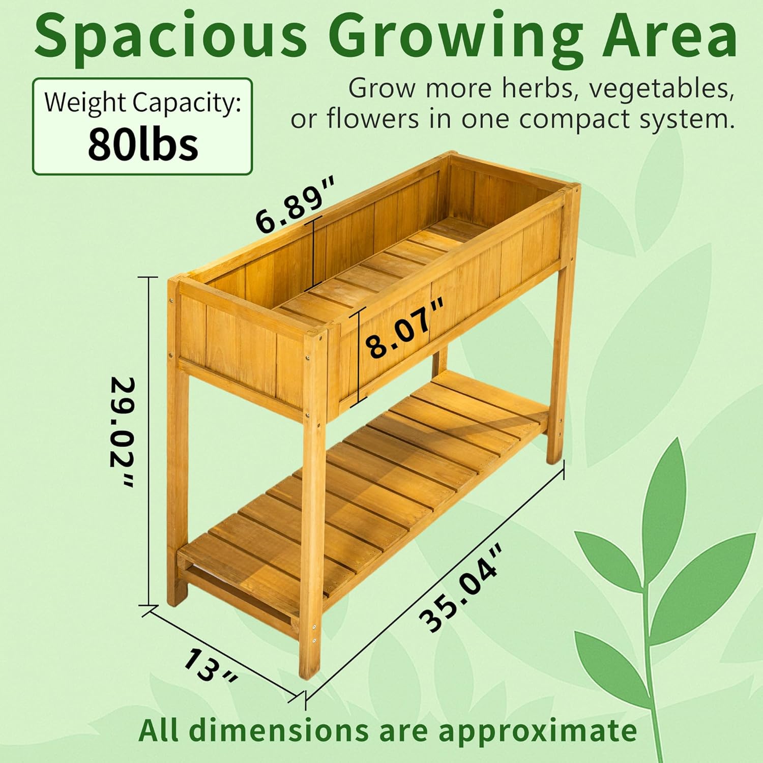 Premium Fir Wooden Raised Garden Bed with Four Legs for Backyard and Balcony Gardening,Suitable for Indoor and Outdoor use,Bottom with Storage Rack,35.04''×13''×29.92''