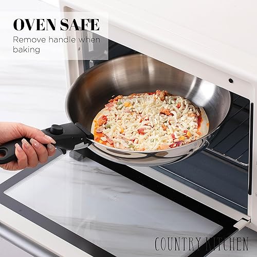 Miniatura 5 de Country Kitchen Juego de utensilios de cocina con mango extraíble, juego de ollas y sartenes aptas para horno y caravana, acero inoxidable, original