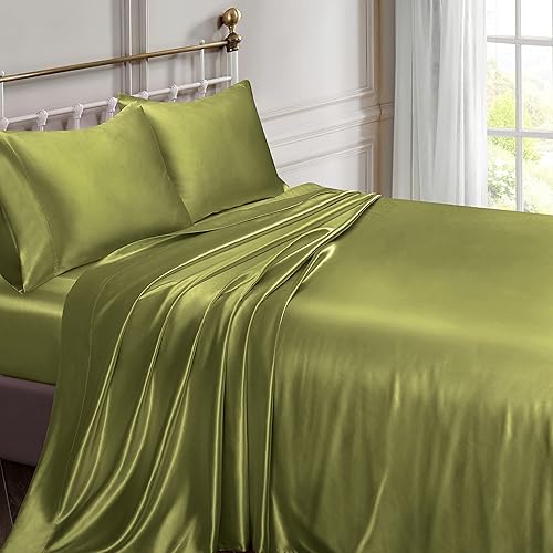Vista 10 de Vonty Satin Sheets King Silky Soft Satin Bed Sheets Amber Beige Sheet Set, 1 Deep Pocket Fitted Sheet + 1 Flat Sheet + 2 Pillowcases