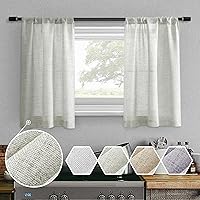 Vista 9 de Cortinas de lino semitransparentes con textura de cocina, 36 pulgadas de largo, cortinas pequeñas con bolsillo para barra, cortinas para cafetería