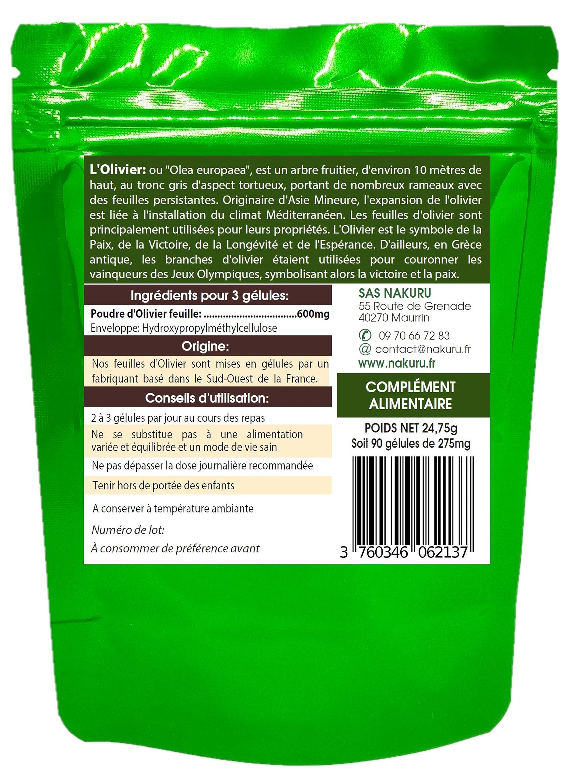 NAKURU | Olivier | Gamme Power | Fabriqué en France | "L'Arbre de la Sagesse!" (90 Gélules Végétales de 275mg / Poids Net: 24,75g)