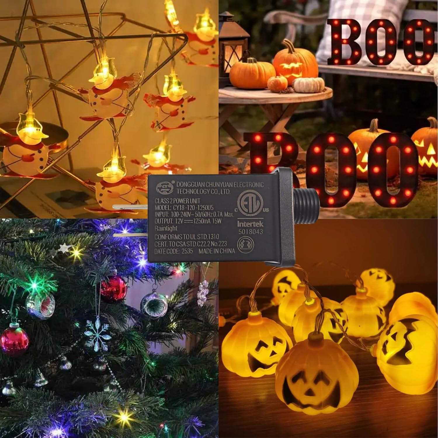 12V 1.25A Power Adapter for Inflatable Decorations (4 Pack) - Replacement Power Supply for Halloween Christmas Yard Inflatables LED Lights - Class 2 Transformer 120V 60Hz US Plug