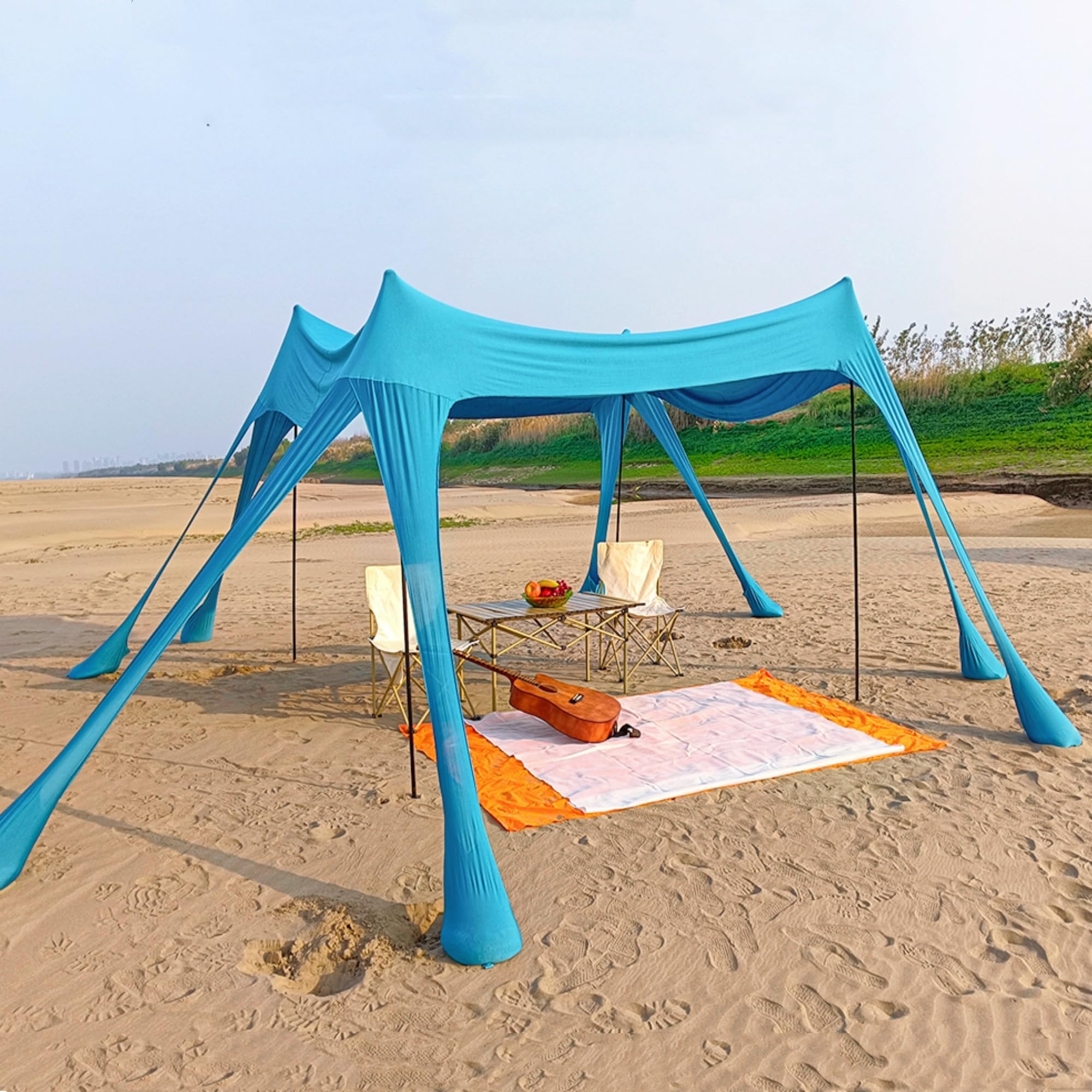 Toldo de Playa para Refugio, Tienda de campaña Grande para Exteriores para 6 a 8 Personas, protección UV para Acampar en la Playa, Pesca y Picnic (Azul)