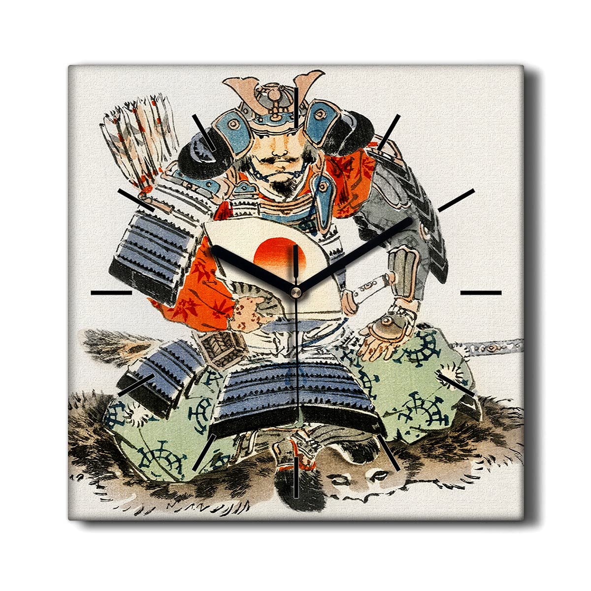 Horloge Murale samouraïs Toile Déco Salon sans tic-tac Coloray pour Ambiance Zen