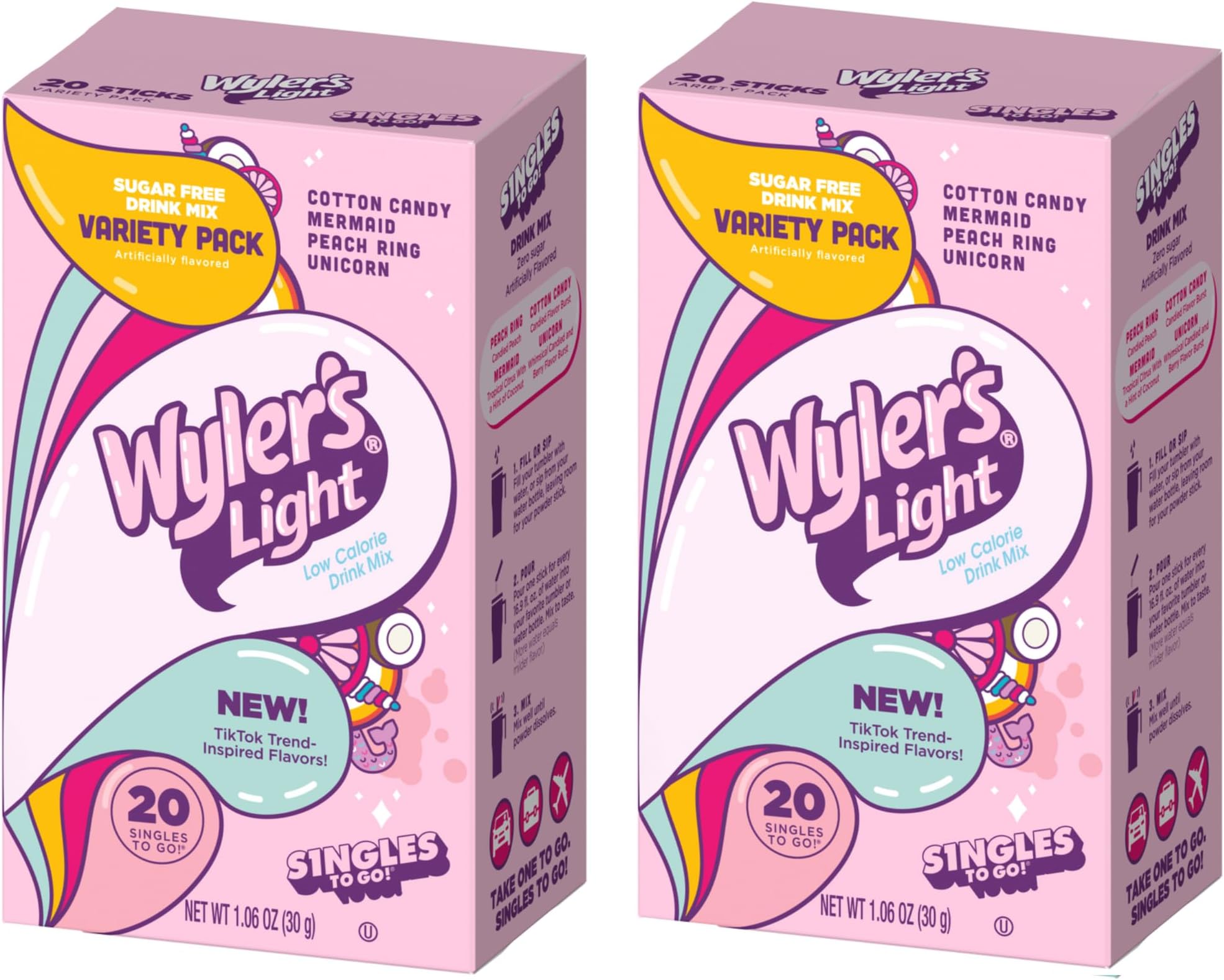 The Jel Sert Company Variety Pack Wyler'S Light Tiktok Bundle - 2 Pack Pink Variety Boxes - 20 Packs Per Box - 40 Servings - Trend Inspired Flavors - Mix To Be