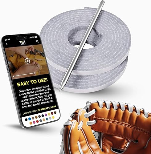 TOFL Kit de encaje para guantes de sóftbol y béisbol  Kit de reparación de cordones de guante de encaje  2 cordones de cuero con aguja de cordones