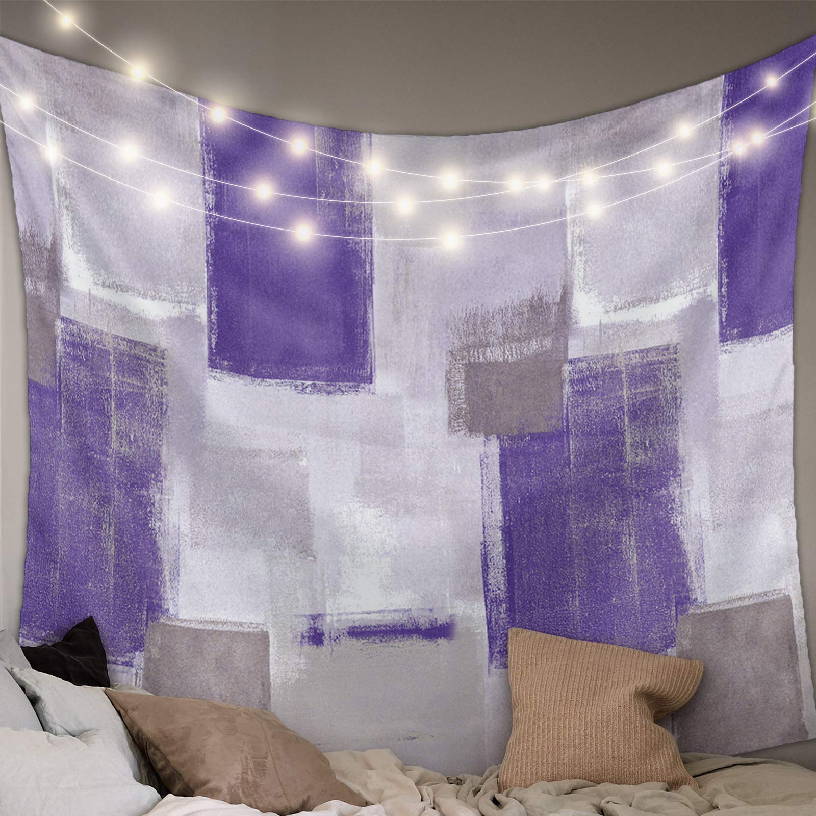 KAROLA Tapestry Wall Hanging Hippie Tapestries Wall Decor Blanket for Bedroom Home Dorm Purple and Grey Abstract Painting (86x104Inches)