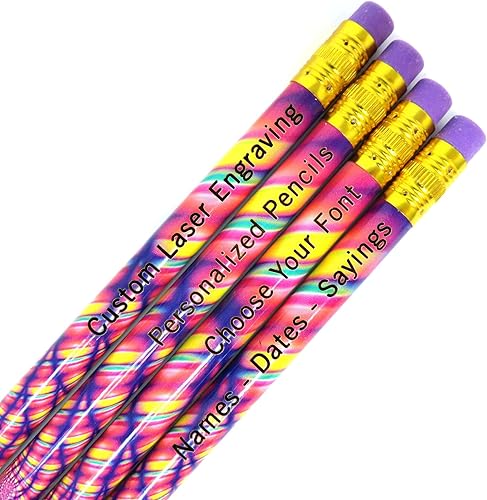 Miniatura 5 de Lápices de madera grabados personalizados, juego de 12-2HB, grafito, personalizados, gran regalo (patrón rosa, morado y amarillo)