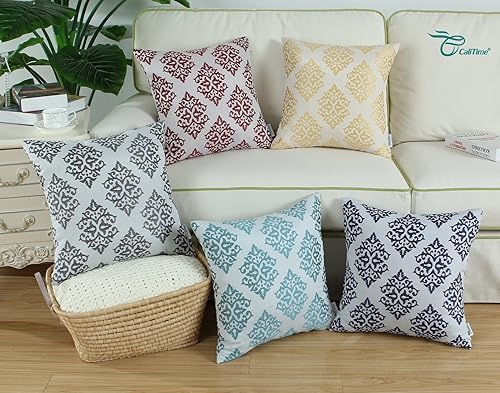 Miniatura 8 de CaliTime - Juego de 2 fundas de almohada de jacquard suave para sofá, decoración del hogar, diseño de flores de damasco