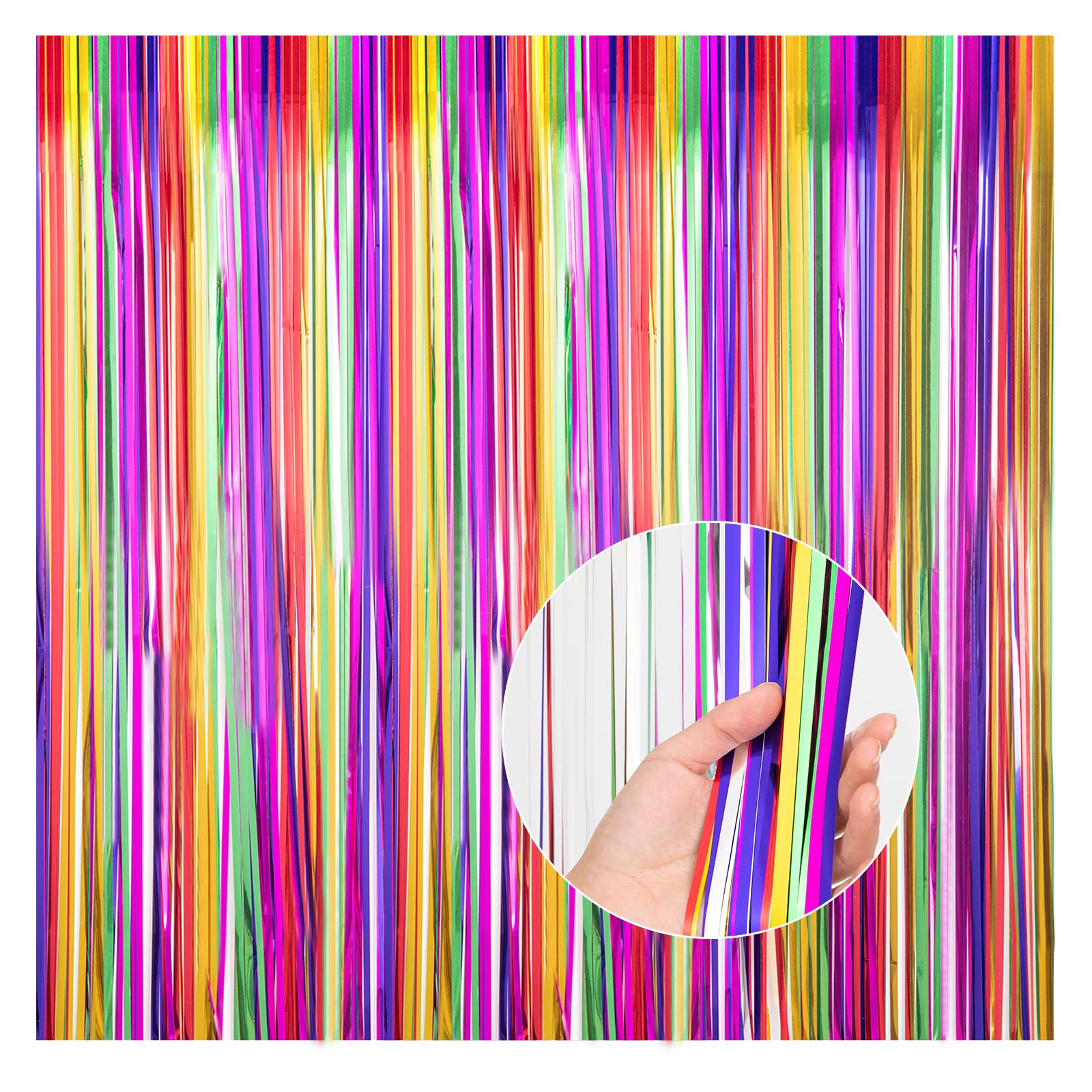 2 Stück Fiesta-Party-Dekoration Regenbogen-Folienvorhang 9x18 M – Bunt & Wiederverwendbar
