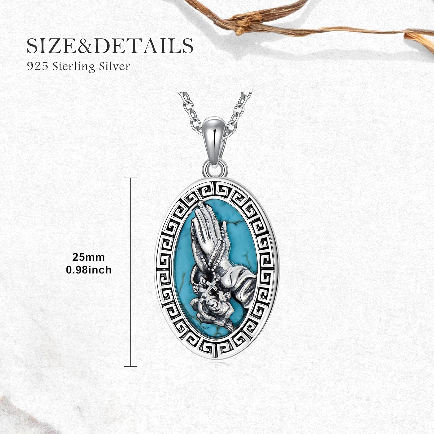 Natural Turquoise Serenity Prayer Necklace for Women 925 Sterling Silver Praying Hands Cross Pendant Genuine Turquoise Christian Jewelry Gift for Mom Wife image 4