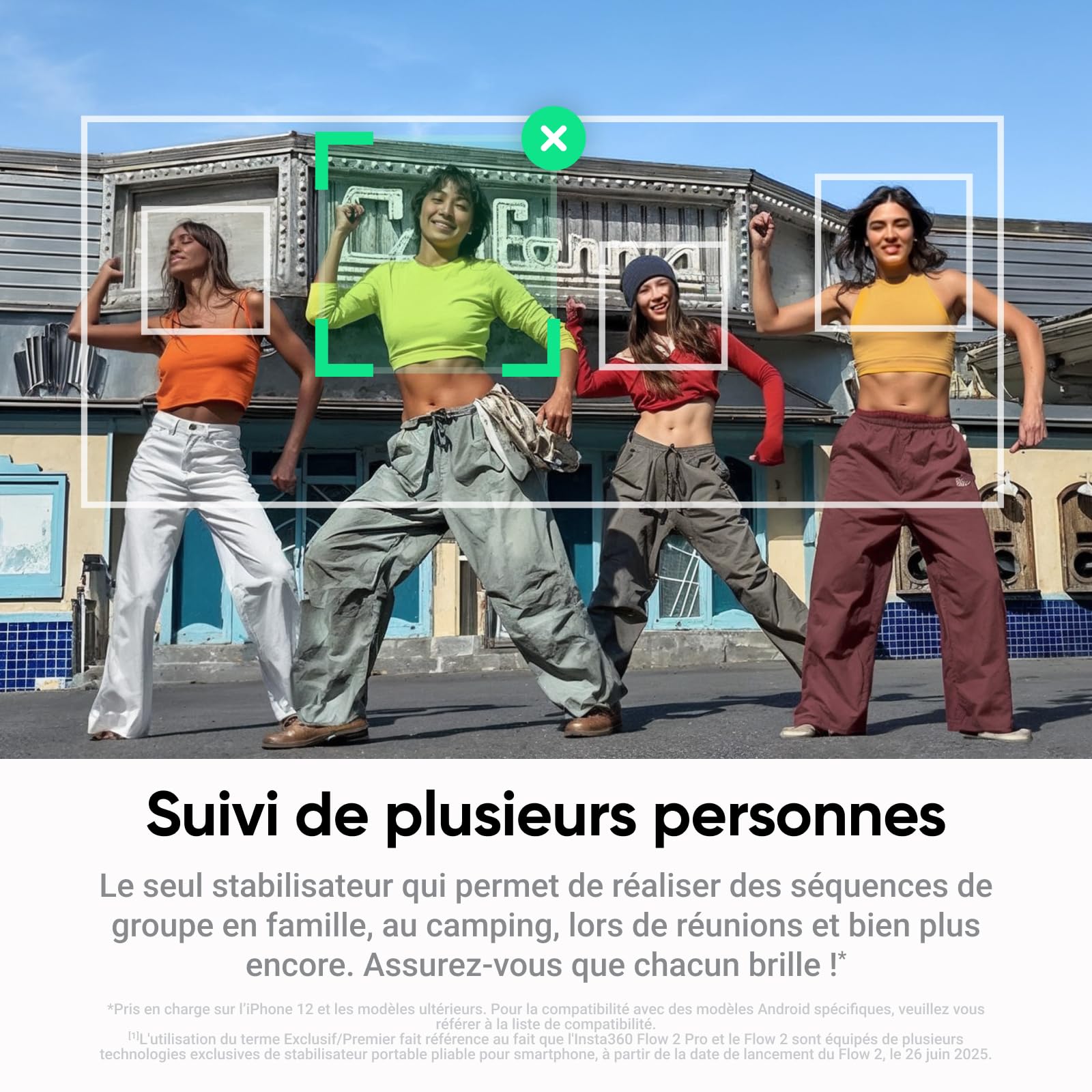 Insta360 Flow 2 Blanc - Stabilisateur Smartphone pour iPhone Android, Suivi IA et de Groupes, Gimbal avec trépied et Perche à Selfie intégrés, léger et Portable pour vlog et Voyage