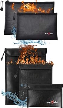 Fireproof Waterproof Money Document Bag - 2+3 Pack Safe Upgraded Zipper Bags, Fire & Water Resistant Storage Organizer Pouch for A4 A5 Documents Holder,File,Cash,Jewelry,Passport,Tablet,Laptop Black