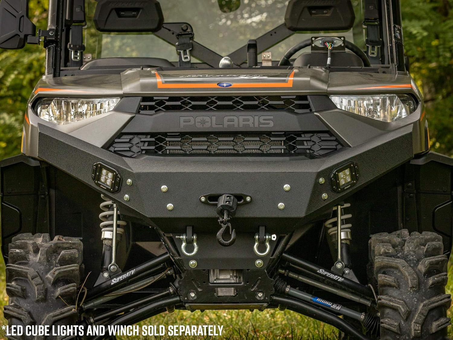 SuperATV Winch-Ready Front Bumper for Polaris Ranger XP 1000, Made With Heavy Duty 1/8 Inch Thick Sheet Metal, Black Powder Coat, Pre-Fit For SuperATV Black Ops Winches, See Fitment, USA Made