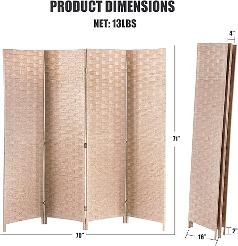 Miniatura 7 de Divisor de habitación, 4 paneles plegables de privacidad de 6 pies, divisor de habitación, malla de madera, diseño tejido a mano, partición