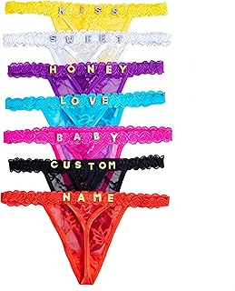 2-Pack Personalized Lace Thong Panties for Women, Sexy Custom Gold/Silver Rhinestone Lettering, Name or