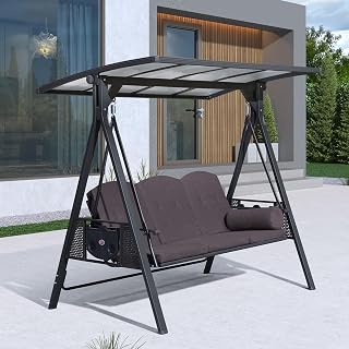 PURPLE LEAF PVC Canopy Porch Swing 3-Seat Hardtop