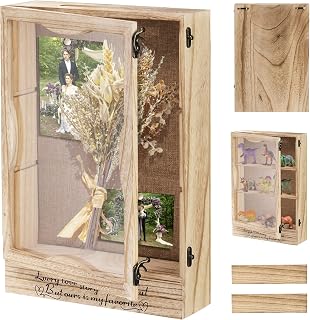 ZENFUN 11X16 Wedding Shadow Box, Large Shadow Box Frame, 3" Deep Shadow Display Case with Removable Shelves and Drawer, Wood Memory Box for Pictures, Flowers, Memorial Gifts, Wall or Tabletop