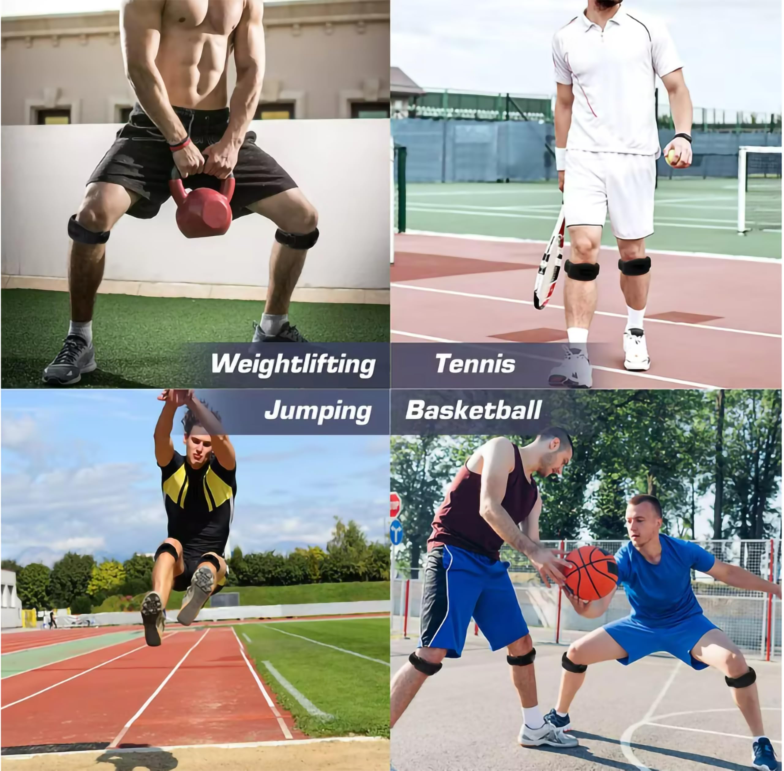 Paquete de 2 correas de rodilla para tendón de rótula, soporte para alivio del dolor de rodilla, senderismo, fútbol, baloncesto, correr, saltadores, rodilla, tenis, tendinitis, voleibol y