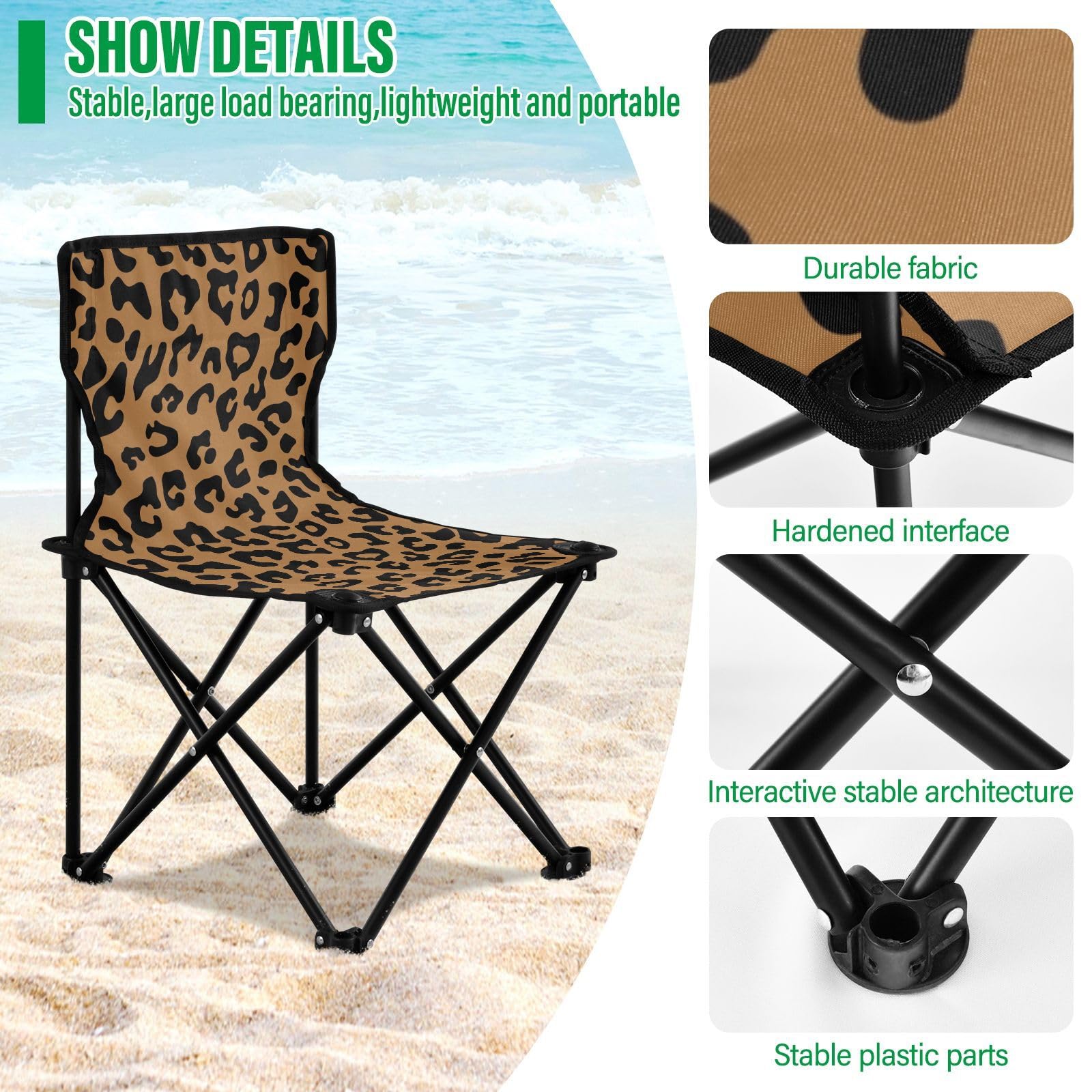 Animated Leopard Print Camping Chairs For Adults Ultralight