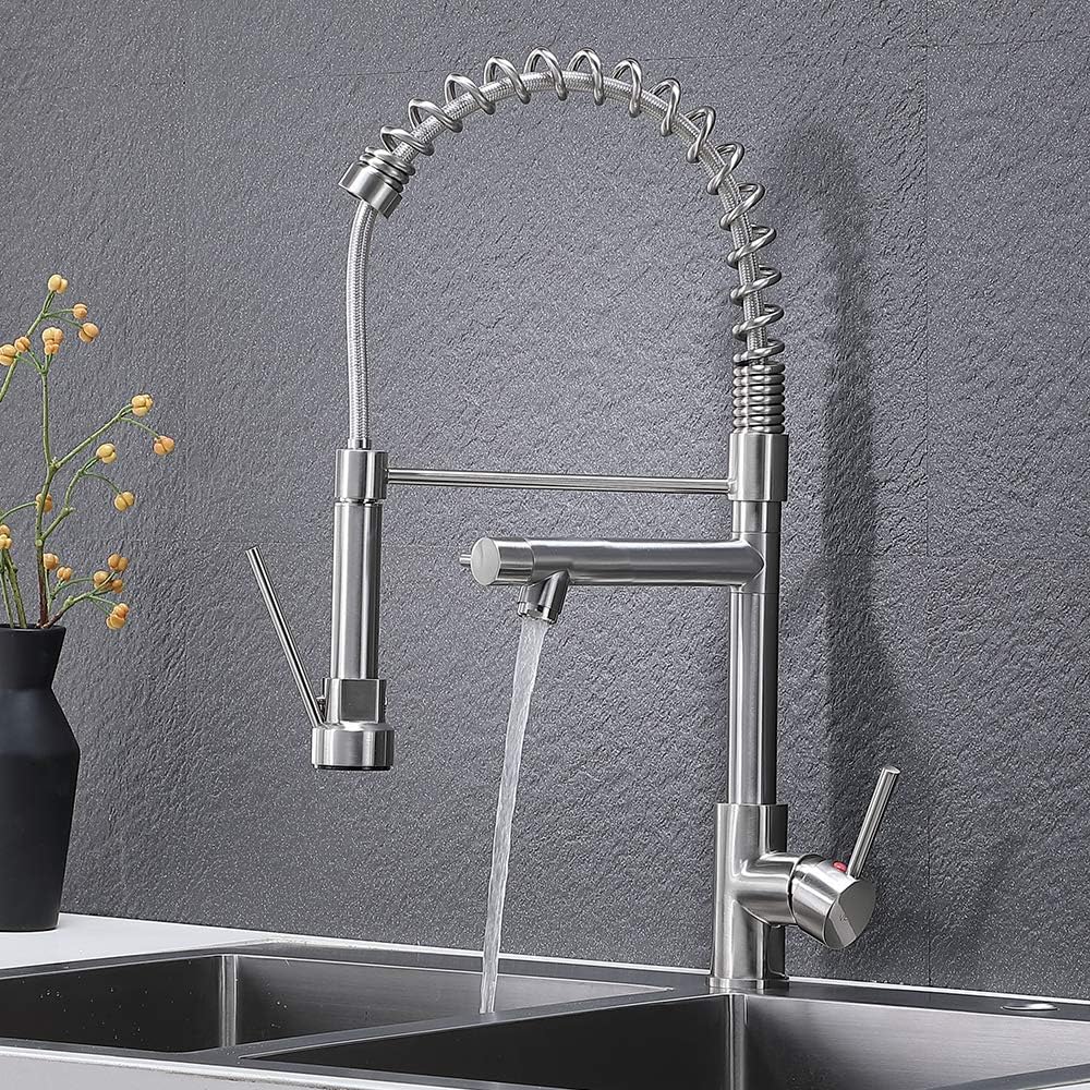 Amаzоn Crаzу 🔥 Dеаlѕ Commercial 2 Spout Pull Down Kitchen Faucet,Brushed Nickel Pull Out Kitchen Sink Faucet with Sprayer,Single Handle Single Hole Stainless Steel Faucet