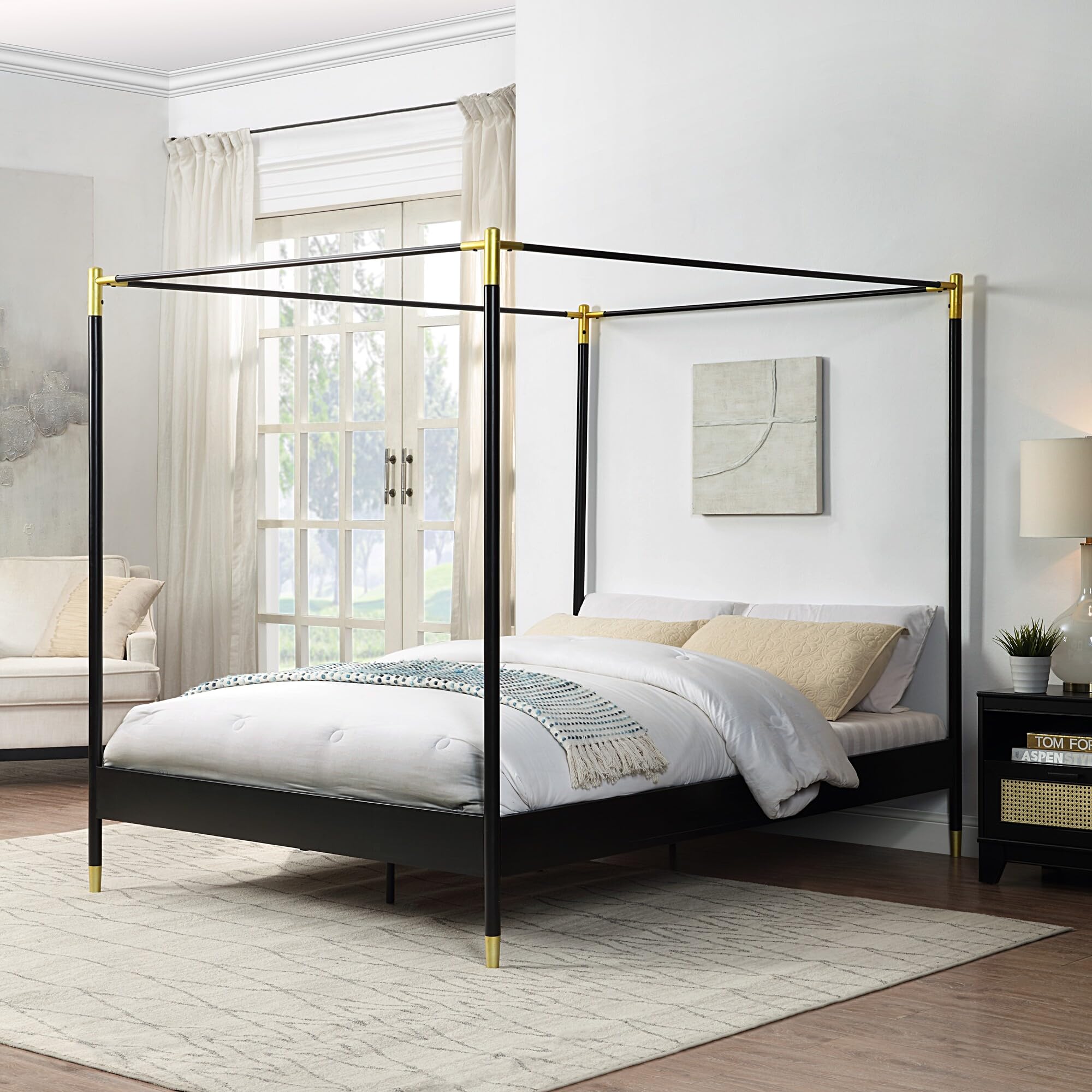 SlumberWorx CODICOTE MODERN 4 POSTER BLACK METAL BED FRAME (King (U.K. Standard))