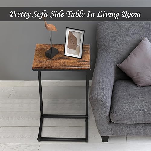 Miniatura 5 de Juego de 2 mesas auxiliares en forma de C, mesa auxiliar de mesa C, mesa auxiliar pequeña para sofá, mesa auxiliar para sala de estar, dormitorio,