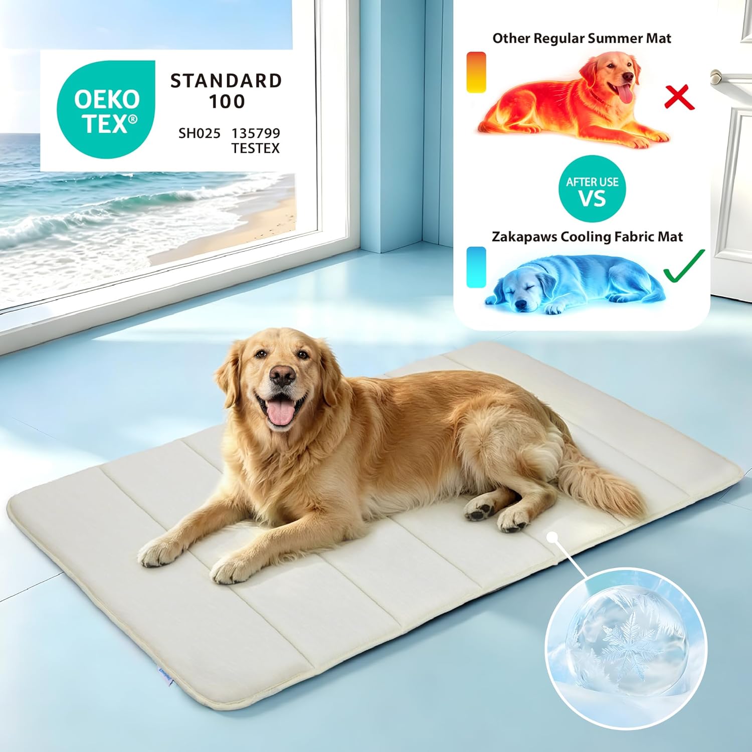 Cooling Dog Mat Q-Max>0.5 - Rapid Cooling Tech, Thin Breathable Crate Pad, Portable Washable Summer Mat, Chill Soothing Fabric - 24"x18" Small Dog/Cat, Dark Beige
